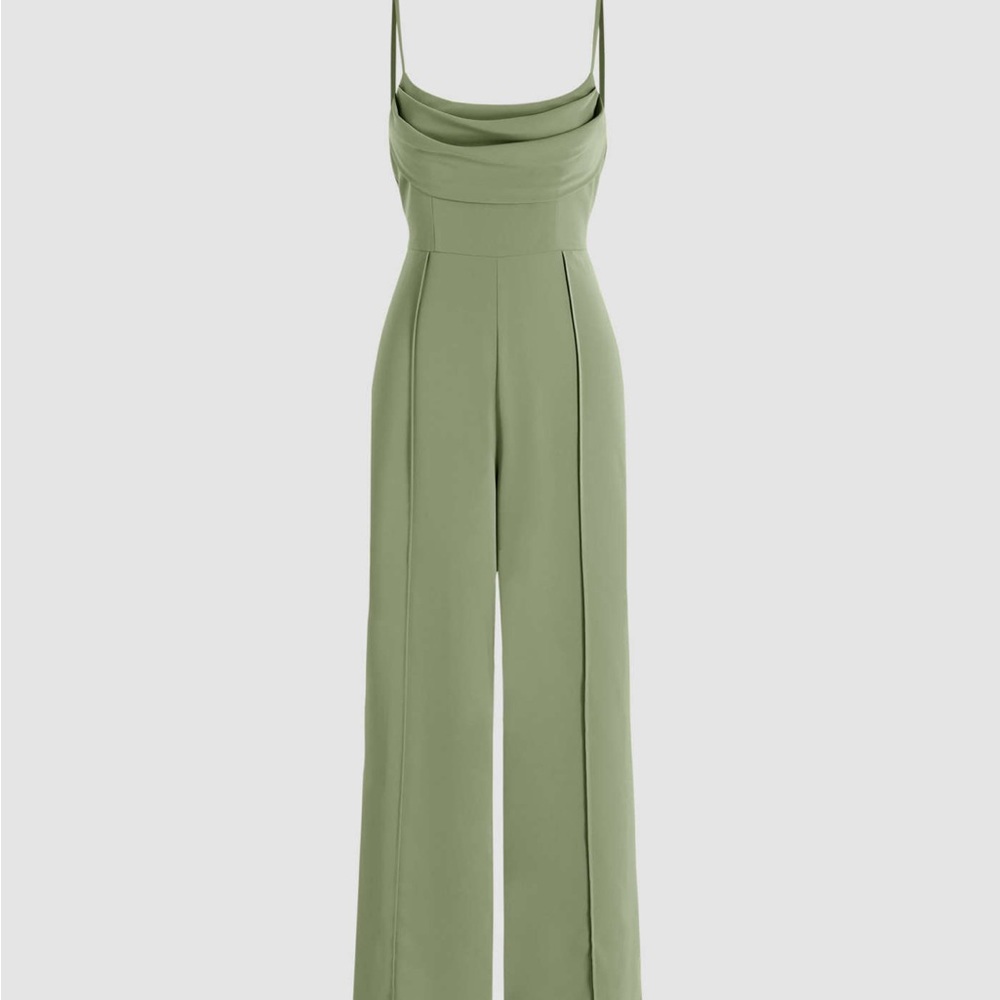 Matcha green 🍵Brand new Solid Cowl Neck Stitch Jumpsuit ☀️